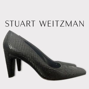 Stuart Weitzman 3” black snakeskin leather career closed toe pumps sz 9 shoes